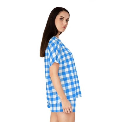 TGIF Sleepover PJs in Beyond Blue Gingham Tee & Pajama Shorts-Set | Pinup Couture Relaxed