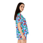 TGIF Sleepover PJs in Blue & White Gingham Cherry Girl Tee & Pajama Shorts-Set
