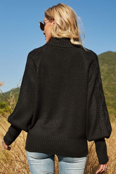 Portia Ribbed Mock Neck Lantern Sleeve Sweater | 3 Colors