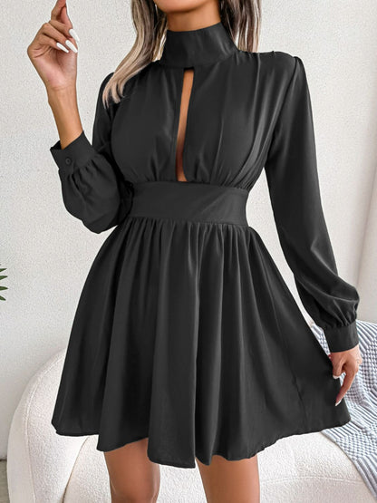 Jennifer Cutout Turtleneck A-Line 80s Swing Mini Dress | 3 Colors