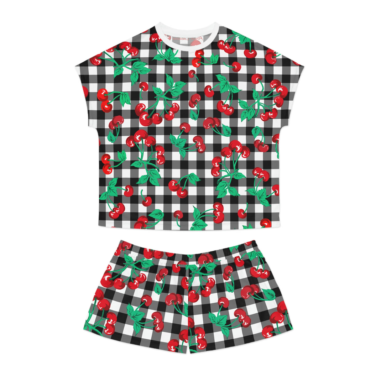 TGIF Sleepover PJs in Black & White Gingham Cherry Girl Tee & Pajama Shorts-Set