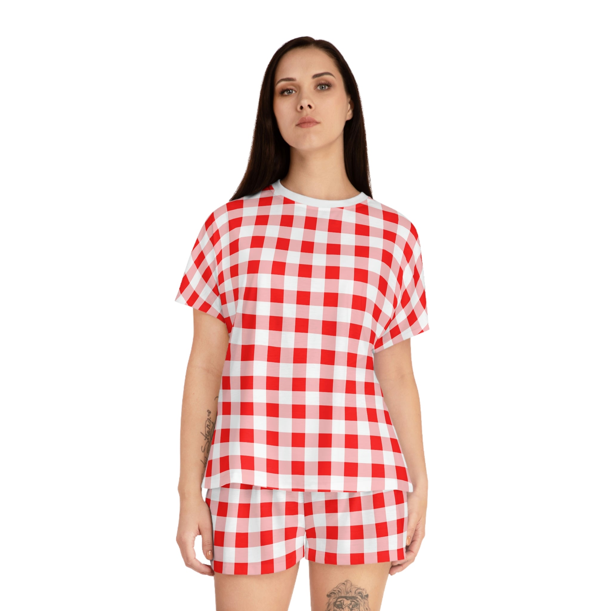 TGIF Sleepover PJs in Ruby Red Gingham Tee & Pajama Shorts-Set