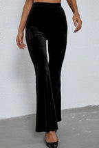 Purrrr Black Velvet High Waist 90s Flare Leggings | Poundton