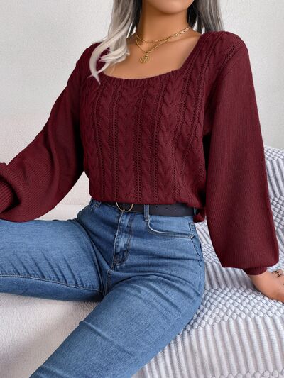 Heathers Square Neck Braided Long Sleeve Sweater | 3 Colors