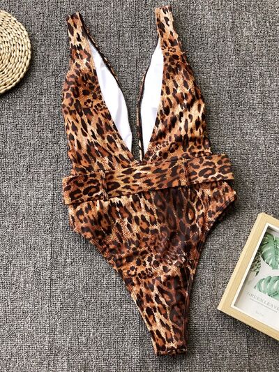 Gloria Leopard Plunge Wide Strap One-Piece Swimwear