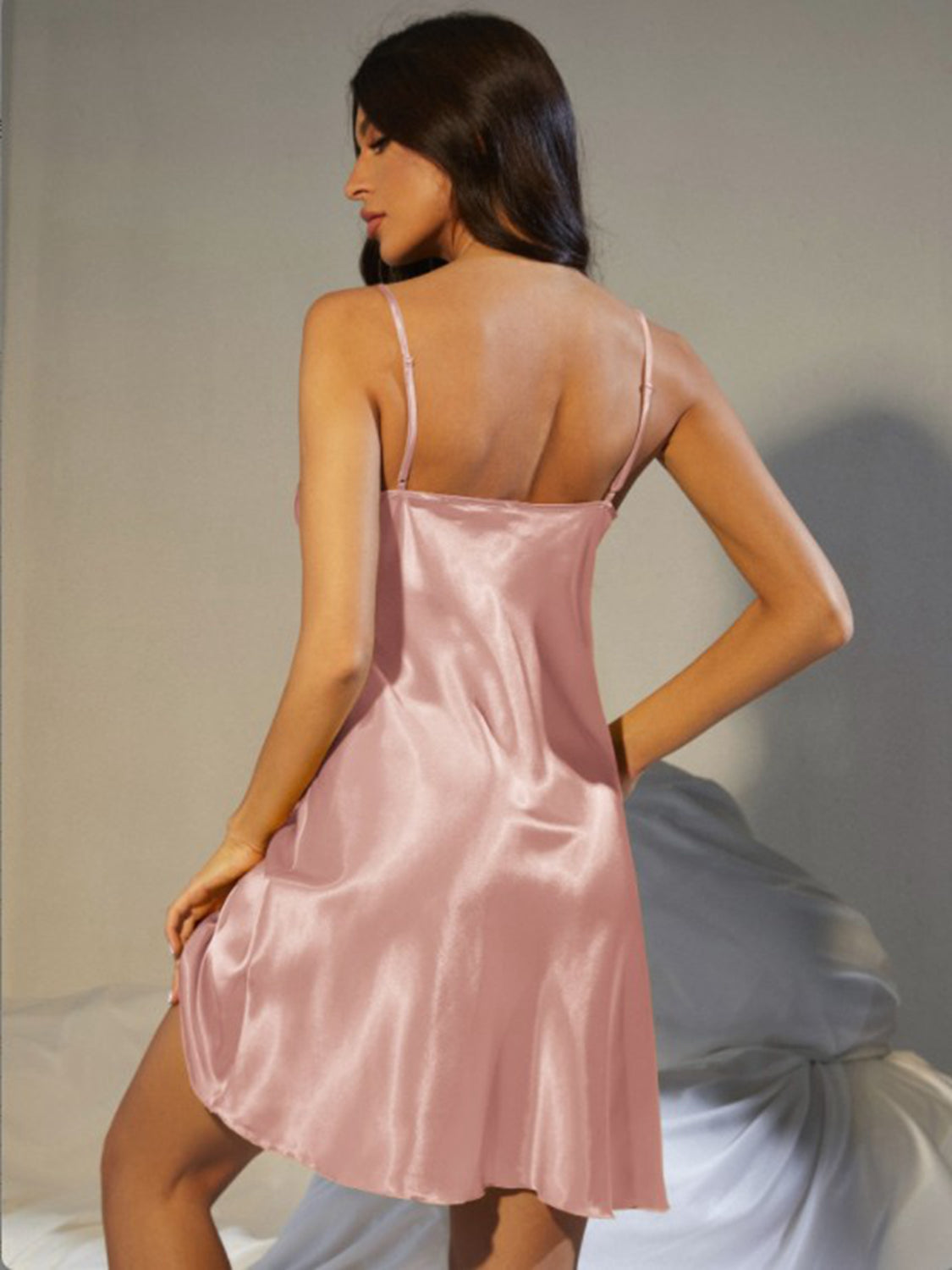 Aphrodite Minimalist 80's Satin Cowl Neck Mini Dress