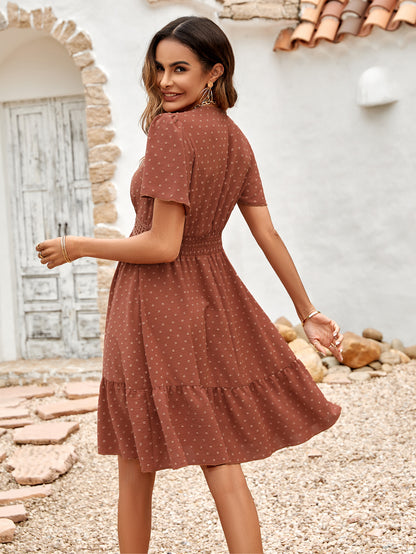 Dresda Romantic Openwork Polka Dot Flutter Sleeve Dress | 3 Colors | Poundton