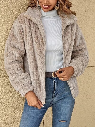 Brianna Plush Zip Up Long Sleeve Jacket | 5 Colors