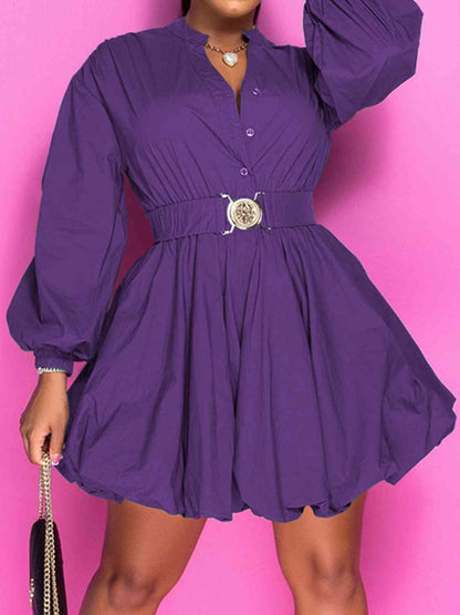 Julia Notched Button Up Balloon Sleeves Dress | 8 Colors