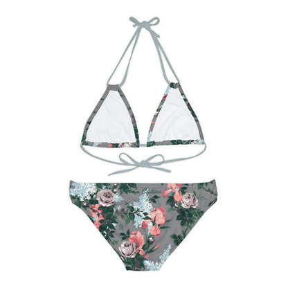 Antoinette Grey Bella Roses Strappy Bikini Set  | Pinup Couture Swim