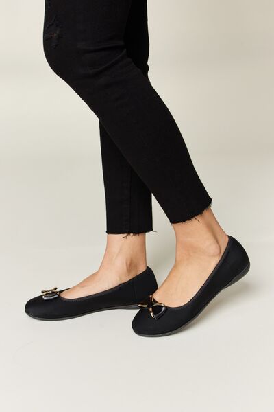 Forever Link Metal Buckle Flat Loafers in Charcoal Lycra