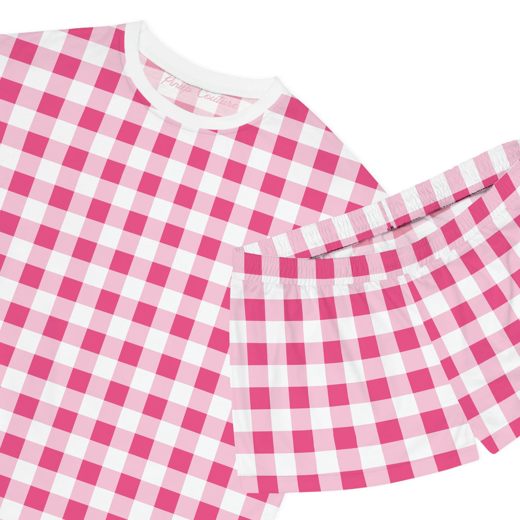 TGIF Sleepover PJs in Everything Nice Pink Gingham Tee & Pajama Shorts-Set