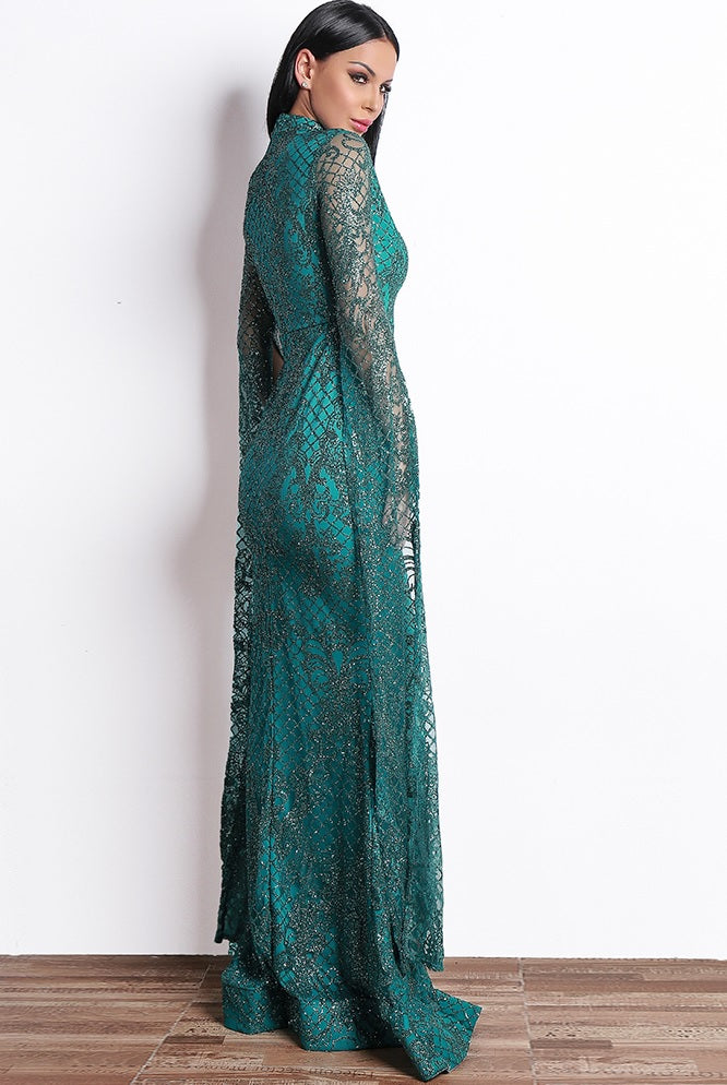 Gothic Glamour - Seductress Spaghetti Strap Deep Plunge Sheath Gown