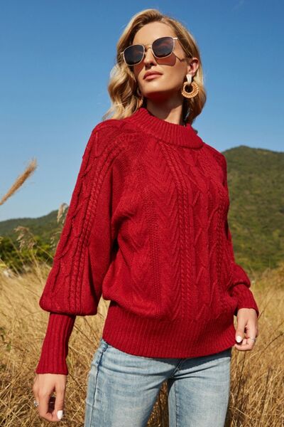 Portia Ribbed Mock Neck Lantern Sleeve Sweater | 3 Colors