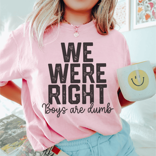 We Were Right Boys Are Dumb T-Shirt in Pink or Black Heather