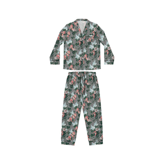 Pajama Game in J'adore Bella Roses Satin 2 Piece Button Up PJ Set | Pinup Couture Relaxed