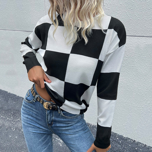 Ska-Boom Oversized Black & White Checkered Knit Sweater