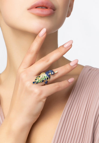 Peacock Cocktail Ring Gold | Latelita