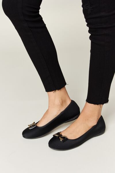 Forever Link Metal Buckle Flat Loafers in Charcoal Lycra