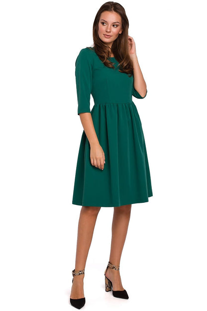 Sabrina Boat Neck Day Dress in Forest Green | Makover