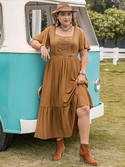 Nina Apache 70's Plus Size Ruffle Hem Dress | 2 Colors