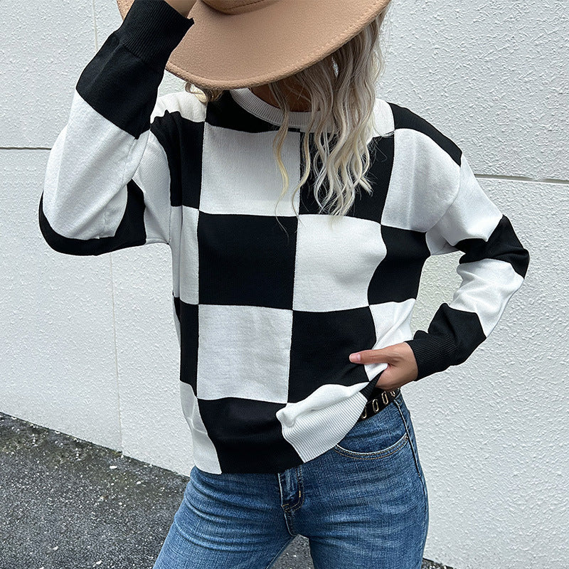 Ska-Boom Oversized Black & White Checkerboard Knit Sweater