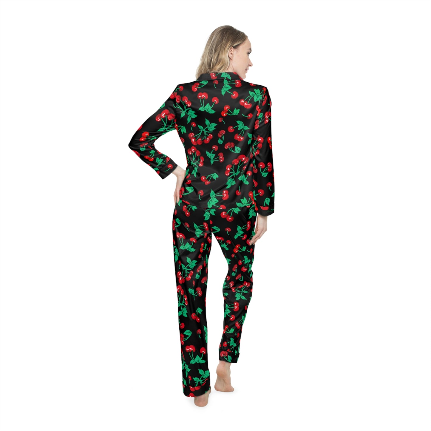 Pajama Game in Black Cherry Girl Satin 2 Piece Button Up PJ Set | Pinup Couture Relaxed