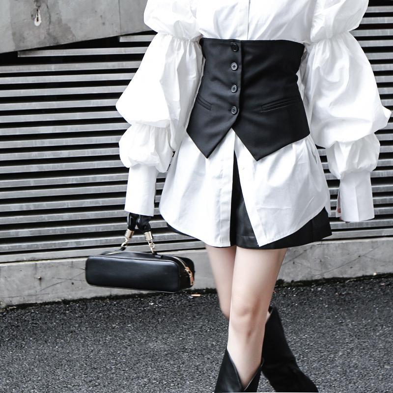 Daoko Puff Long Sleeve Cotton Shirt in White | Marigold Shadows