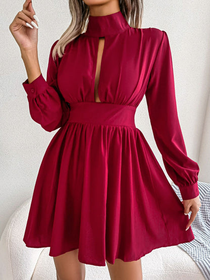 Jennifer Cutout Turtleneck A-Line 80s Swing Mini Dress | 3 Colors