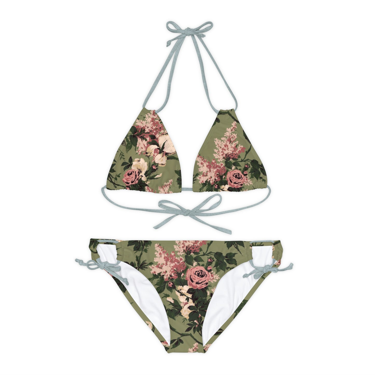 Antoinette Caledonia Green Bella Roses Strappy 2pc Bikini Set  | Pinup Couture Swim