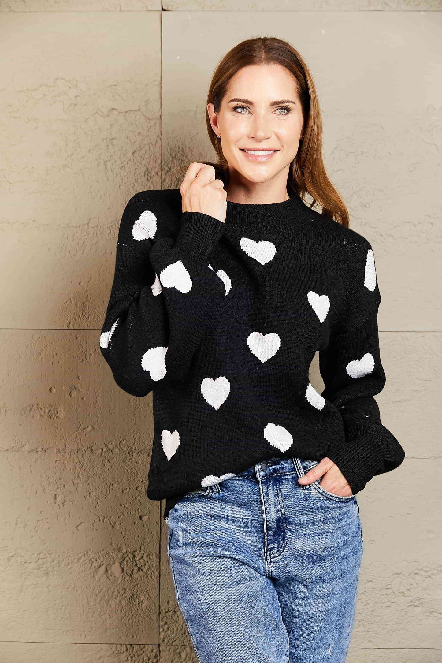 Wild at Heart Pattern Lantern Sleeve Round Neck Tunic Sweater | 3 Colors