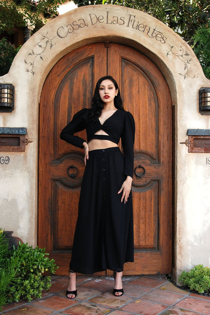 Luna 40's Vintage Crop Top in Solid Black Stretch Crepe | Laura Byrnes