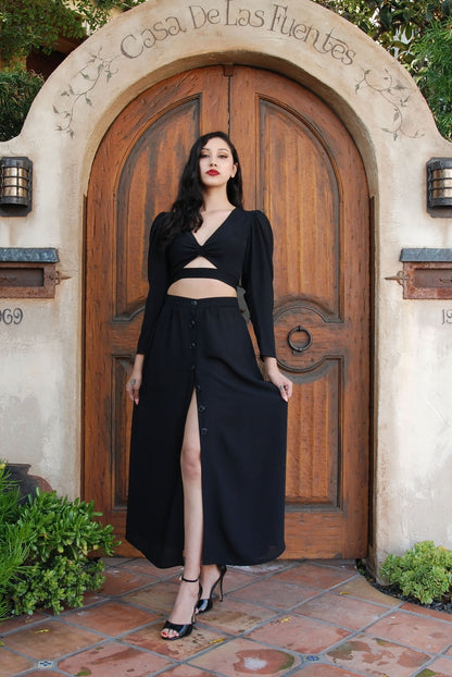 Luna 40's Vintage Crop Top in Solid Black Stretch Crepe | Laura Byrnes