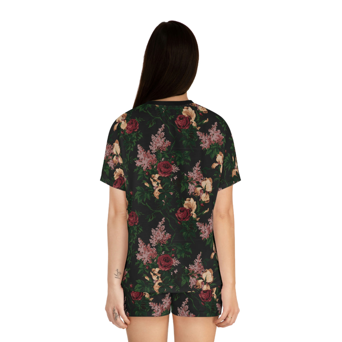TGIF Sleepover PJs in Dark Bella Roses Tee & Pajama Shorts-Set.
