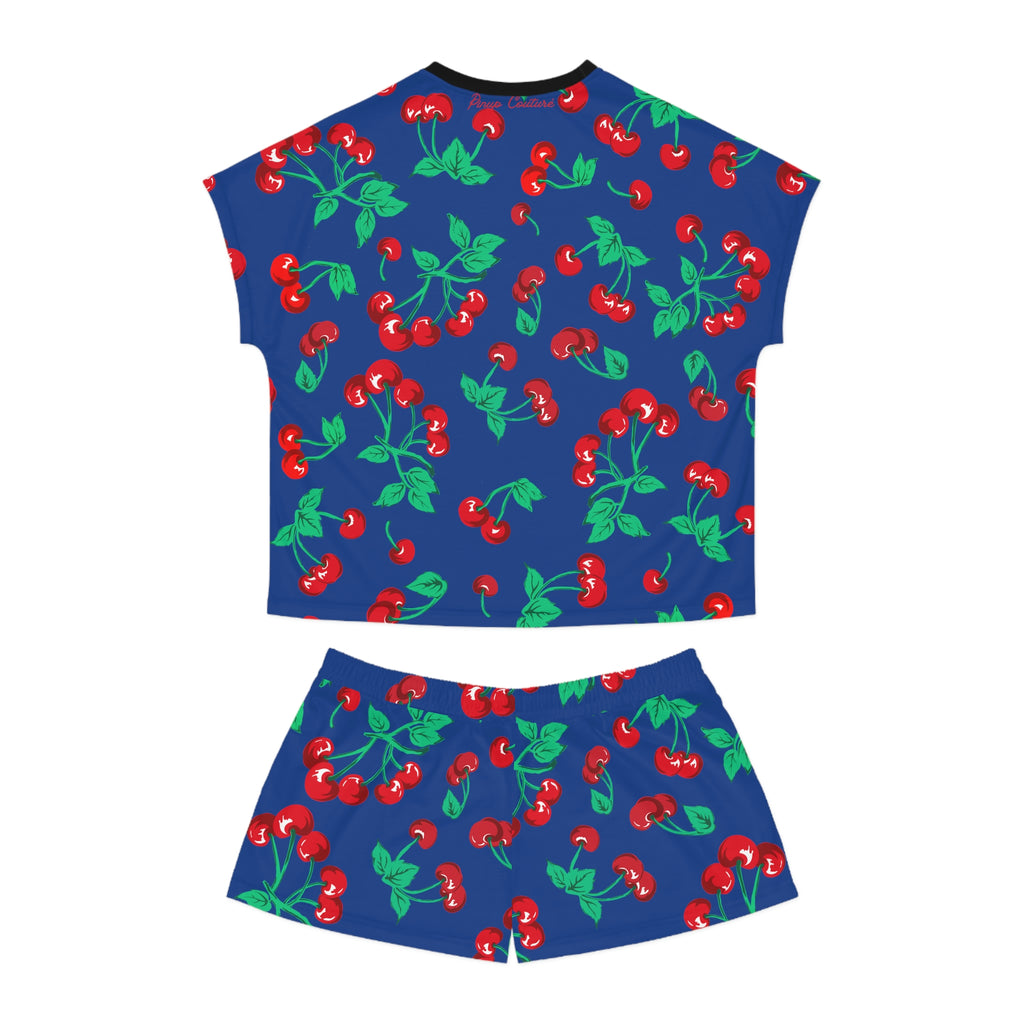 TGIF Sleepover PJs in Dark Blue Cherry Girl Tee & Pajama Shorts-Set