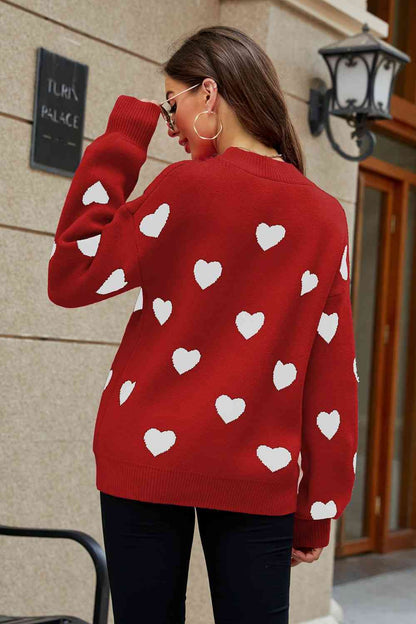 Wild at Heart Pattern Lantern Sleeve Round Neck Tunic Sweater | 3 Colors