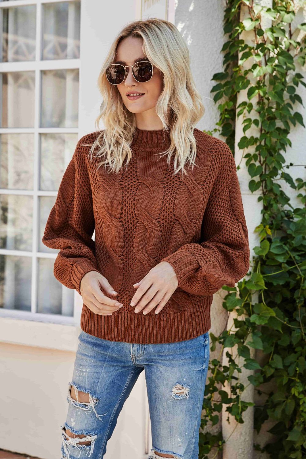 Twist and Knit Oversized Sweater in Pink, Green, or Brown