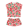 TGIF Sleepover PJs in Red & White Gingham Cherry Girl Tee & Pajama Shorts-Set