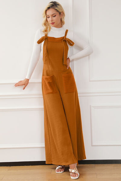 Annabel 60's Pocketed Wide Strap Jumpsuit in Ochre Vintage