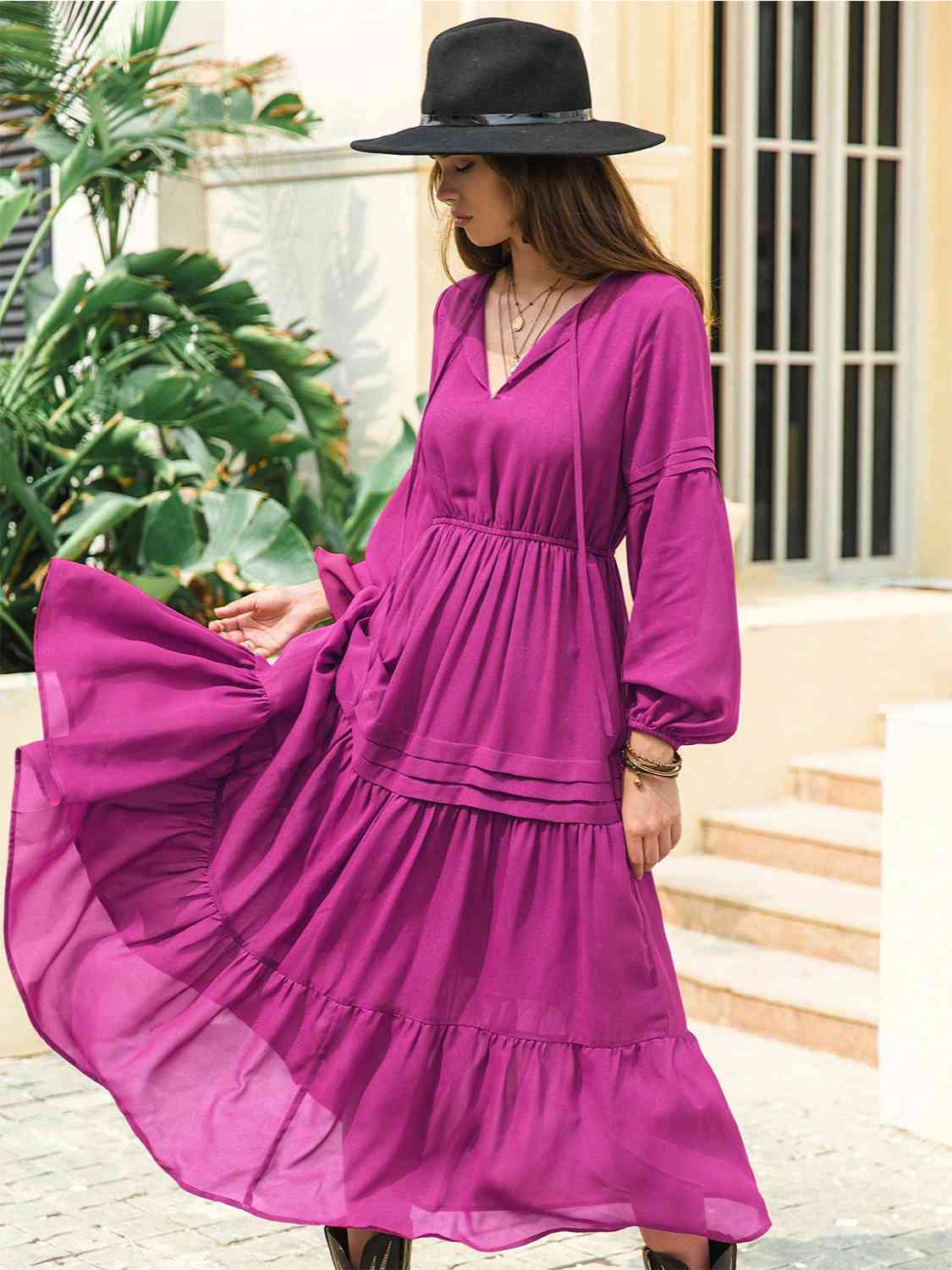 witchy long dress Dreams 70s Peasant Tiered Maxi Dress shoelaces Lime Green Evening Ensemble embellished with embroidered flowers Color:Misty Rose
