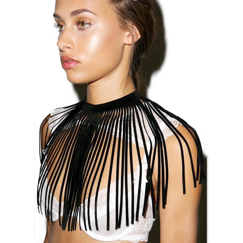 Cope Faux Leather Fringe Choker Collar  Necklace | Marigold Shadows