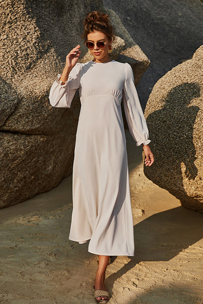 Grace High Neck Elegant Puff Sleeve Maxi Dress in Sage or Ivory