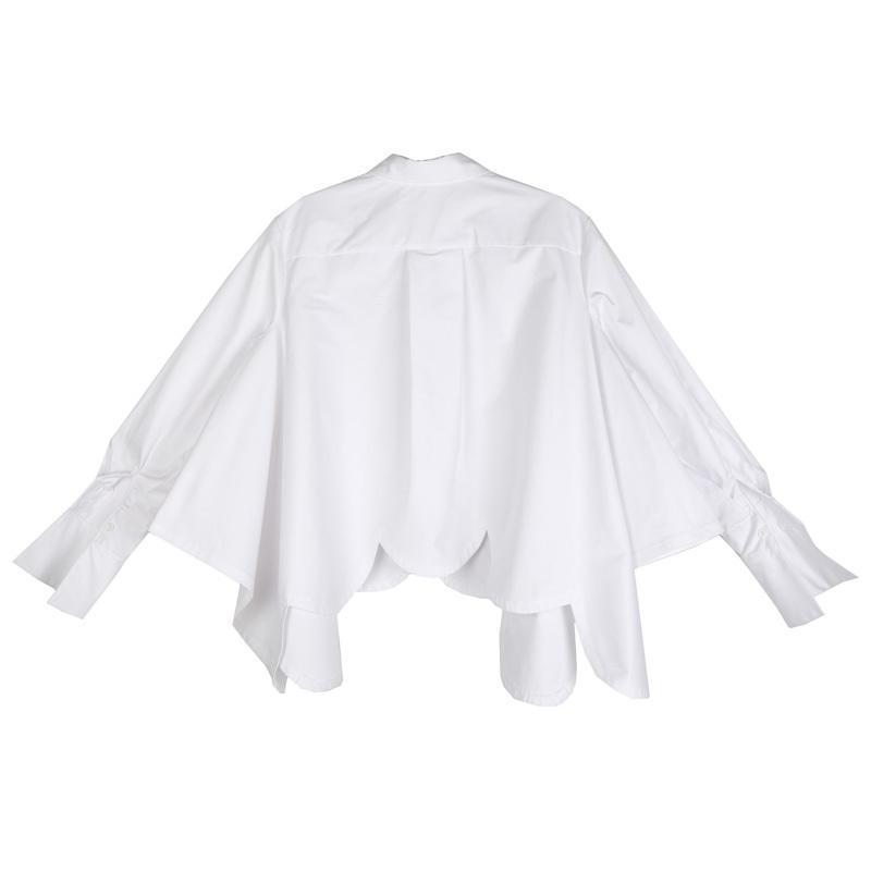 Sonoya Irregular Tulip Hem Oversized Shirt  in White Cotton | Marigold Shadows