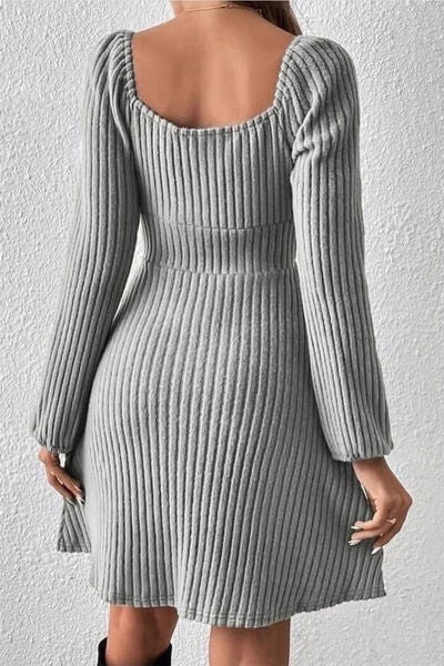 Claudia 70s Ribbed Tied Square Neck Long Sleeve Mini Sweater Dress | Green & 3 More Colors