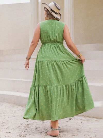 Gloria Plus Size V-Neck Sleeveless Tiered Dress in light Gum Leaf | Poundton