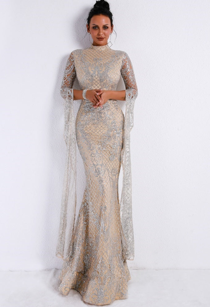 Gothic Glamour - Metropolis High Neck Mermaid Lace Overlay Evening Gown | 2 Colors | Evelyn Belluci