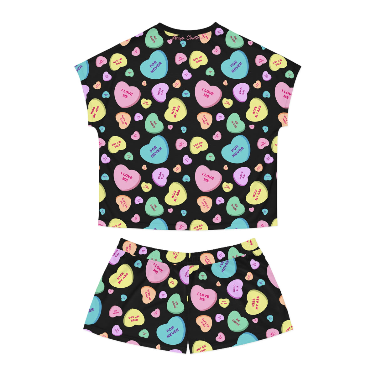 TGIF Sleepover PJs in Black Bitter Candy Hearts Tee & Pajama Shorts-Set