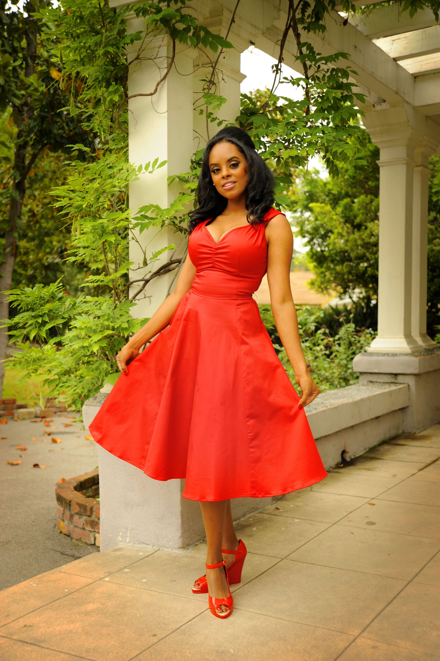 Pinup Couture Vintage A-Line Heidi Dress in Red