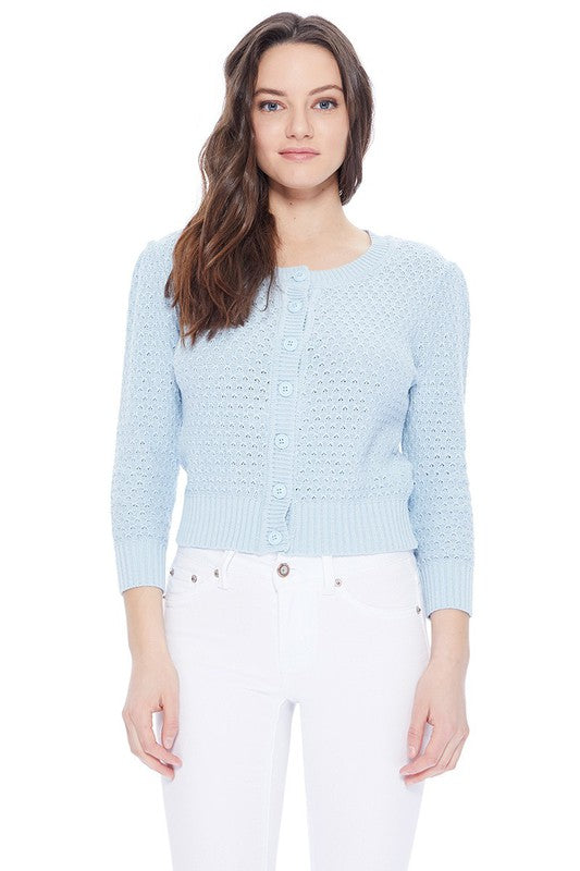 Waffle Knit Cropped Button Down Cardigan - Plus Size | 16 Colors | MAK Sweater