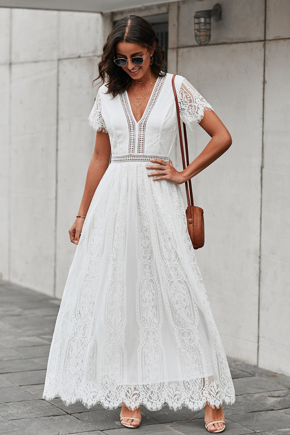 scalloped lace maxi dress Aster scalloped lace-trimmed maxi dress - ivory